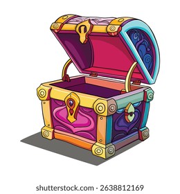 An empty treasure chest in a cartoon style vector illustration suitable for games. Game design illustration