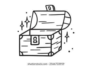 empty treasure chest doodle hand drawn icon. Outline drawing empty treasure chest line clipart symbol. Vector illustration