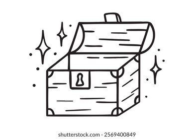 empty treasure chest doodle hand drawn icon. Outline drawing empty treasure chest line clipart symbol. Vector illustration