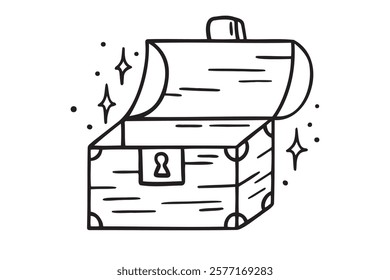 empty treasure chest doodle hand drawn icon. Outline drawing empty treasure chest line clipart symbol. Vector illustration