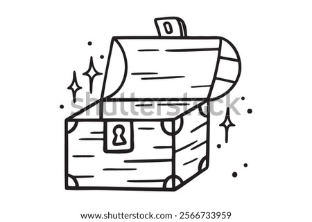 empty treasure chest doodle hand drawn icon. Outline drawing empty treasure chest line clipart symbol. Vector illustration
