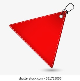 empty triangle red price tag with shadow on gray background