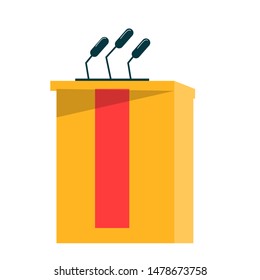 Empty tribune for conference, debate and presentation. Vector isolated pedestal for lecture on stage.