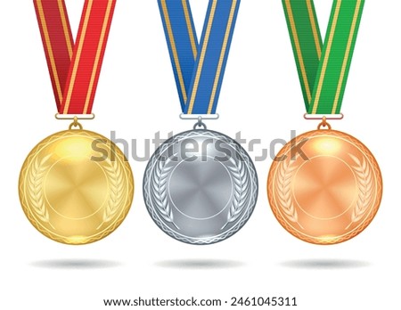 Empty trophy medal templates. Gold silver bronze blank medals competition achievement isolated vector illustration