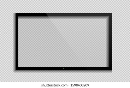 Empty tv frame with reflection and transparency screen isolated. Lcd monitor vector illustration. Lcd display screen, tv digital panel plasma. EPS 10