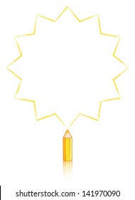 Empty Twelve pointed fat Star Message Panel Drawn by Small Yellow Colouring pencil with a Reflection