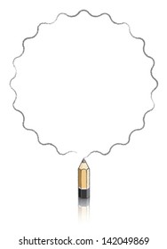 Empty Twenty Round pointed Star Message Panel Drawn by Small Wooden Lead pencil with a Reflection