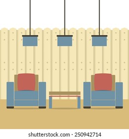 Empty Two Sofas With Ceiling Lamps Vector Illustration