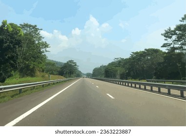 Leere zweispurige Schnellstraße, moderne Autobahn mit mittlerer Barriere. Infrastrukturelement des städtischen Nahverkehrsnetzes