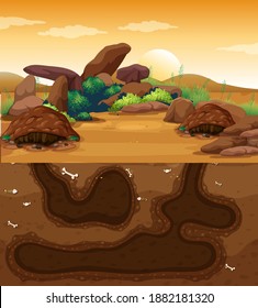 Empty underground animal hole illustration