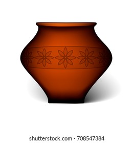 Empty unpainted clay pot isolated on white