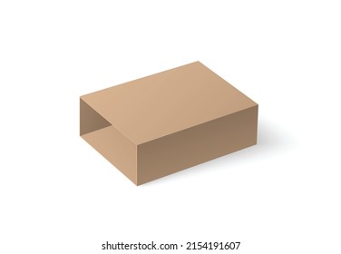 Empty upper container of sliding gift or matches box, realistic vector mockup illustration isolated on white background. Cardboard drawer cover part template.