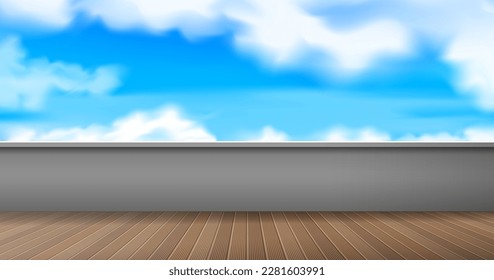 empty urban patio terrace sundeck balcony with wooden floor blue sky open space rest area vector illustration