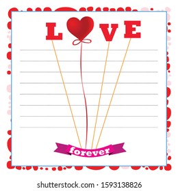 Empty Valentines day note card template for writing love letter