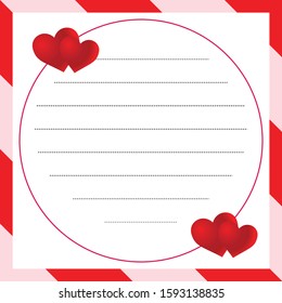 Empty Valentines day note card template for writing love letter