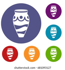 Empty vase icons set in flat circle red, blue and green color for web