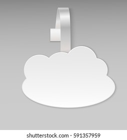 Empty vector blank shape white cloud paper plastic price wobbler front view. Advertising price stickers for hot offers on-line provider, computer service. Vector illustration. Big data cloud.