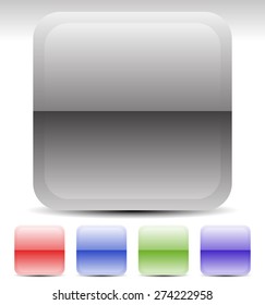 Empty vector buttons, icons in 5 color. Glossy squares in gray, red, blue, green and purple colors. Eps 10 with transparent shadow