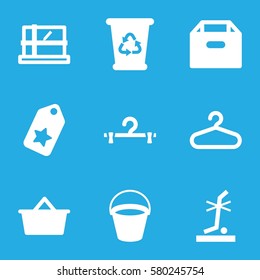 empty vector icons. Set of 9 empty filled icons such as bucket, parcel, hanger, recycle bin, no standing nearby, shopping bag, box
