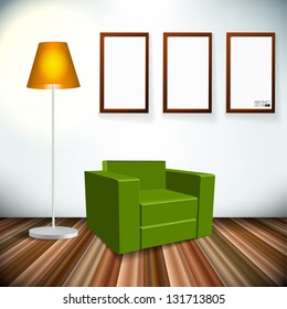 Empty vector interior with lamp and armchair