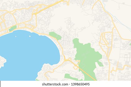 Empty vector map of Acapulco, Guerrero, Mexico, printable road map created in classic web colors for infographic backgrounds.