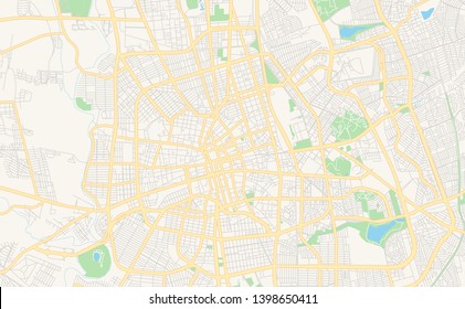 Empty vector map of Aguascalientes, Aguascalientes, Mexico, printable road map created in classic web colors for infographic backgrounds.