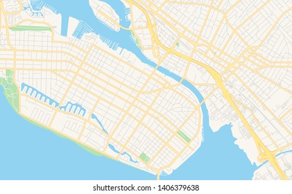 Empty vector map of Alameda, California, USA, printable road map created in classic web colors for infographic backgrounds.