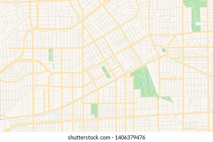 Empty vector map of Alhambra, California, USA, printable road map created in classic web colors for infographic backgrounds.