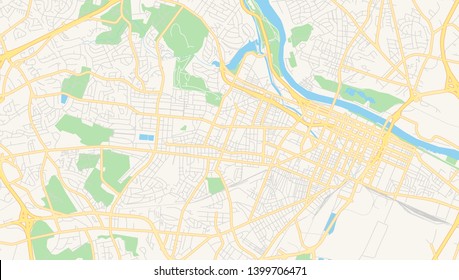 Empty vector map of Augusta, Georgia, USA, printable road map created in classic web colors for infographic backgrounds.