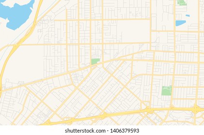 Empty vector map of Baldwin Park, California, USA, printable road map created in classic web colors for infographic backgrounds.