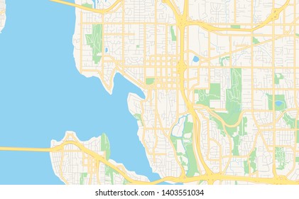 Empty vector map of Bellevue, Washington, USA, printable road map created in classic web colors for infographic backgrounds.