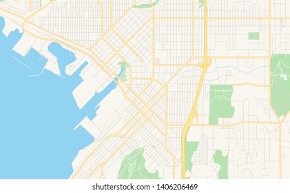 Empty vector map of Bellingham, Washington, USA, printable road map created in classic web colors for infographic backgrounds.