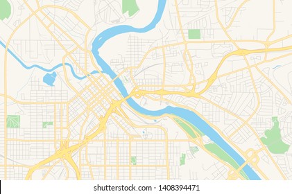 Empty vector map of Bossier City, Louisiana, USA, printable road map created in classic web colors for infographic backgrounds.
