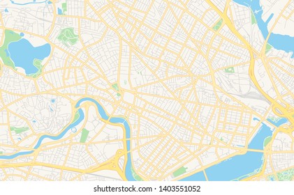 Empty Vector Map Of Cambridge, Massachusetts, USA, Printable Road Map Created In Classic Web Colors For Infographic Backgrounds.
