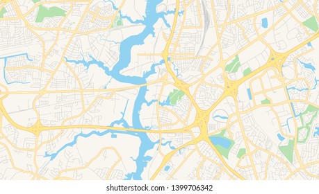 Empty vector map of Chesapeake, Virginia, USA, printable road map created in classic web colors for infographic backgrounds.