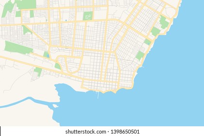 Empty vector map of Chetumal, Quintana Roo, Mexico, printable road map created in classic web colors for infographic backgrounds.