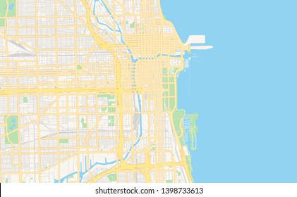 Empty vector map of Chicago, Illinois, USA, printable road map created in classic web colors for infographic backgrounds.