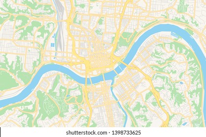 Empty vector map of Cincinnati, Ohio, USA, printable road map created in classic web colors for infographic backgrounds.