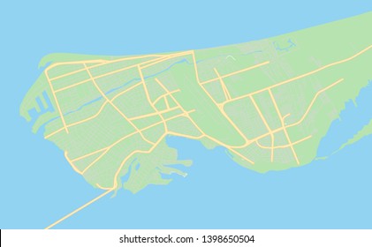 Empty vector map of Ciudad del Carmen, Campeche, Mexico, printable road map created in classic web colors for infographic backgrounds.