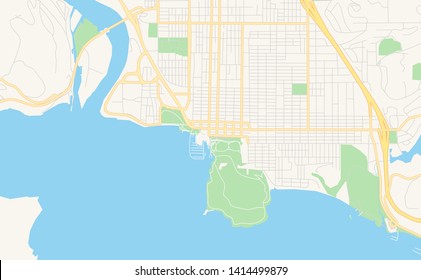 Empty vector map of Coeur d Alene, Idaho, United States of America, printable road map created in classic web colors for infographic backgrounds.