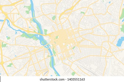 Empty vector map of Columbia, South Carolina, USA, printable road map created in classic web colors for infographic backgrounds.