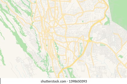 Empty vector map of Cuernavaca, Morelos, Mexico, printable road map created in classic web colors for infographic backgrounds.