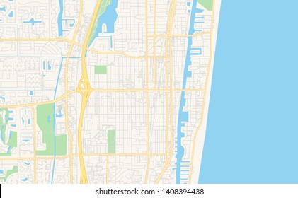 Empty vector map of Delray Beach, Florida, USA, printable road map created in classic web colors for infographic backgrounds.