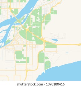 Empty vector map of Delta, British Columbia, Canada, printable road map created in classic web colors for infographic backgrounds.