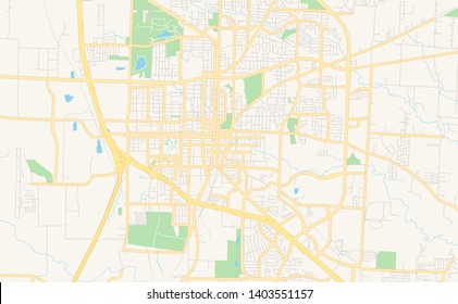 Empty vector map of Denton, Texas, USA, printable road map created in classic web colors for infographic backgrounds.