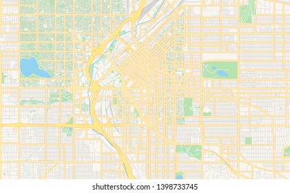 Empty vector map of Denver, Colorado, USA, printable road map created in classic web colors for infographic backgrounds.