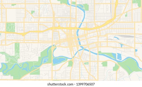 Empty vector map of Des Moines, Iowa, USA, printable road map created in classic web colors for infographic backgrounds.