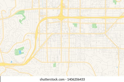 Empty vector map of El Cajon, California, USA, printable road map created in classic web colors for infographic backgrounds.