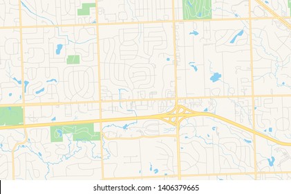 Empty vector map of Farmington Hills, Michigan, USA, printable road map created in classic web colors for infographic backgrounds.