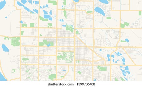 Empty vector map of Fort Collins, Colorado, USA, printable road map created in classic web colors for infographic backgrounds.